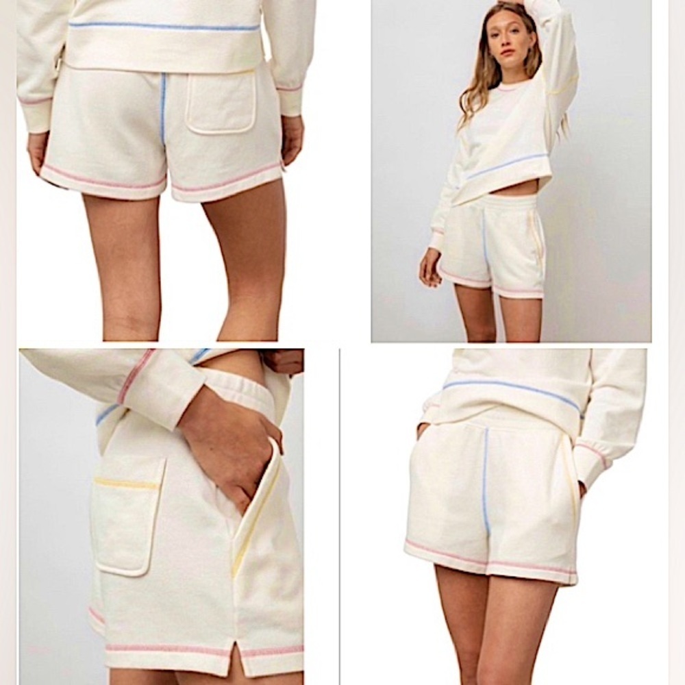 Rails Jane Cream Rainbow Stitch Elastic Waist Shorts Size Large